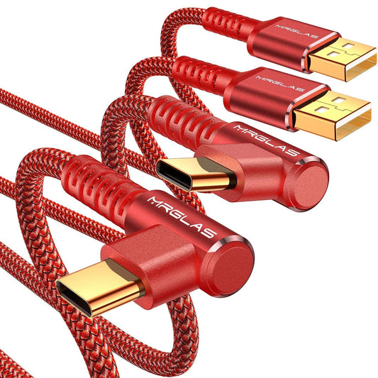 3.2A USB C Charger Cable, USB A to USB C Right Angle Cable Gold-Plated Type C Charger Fast Charging Nylon Braided Charging Cord Compatible with Galaxy S10 S21 Plus Note 10 -Red - Haassue