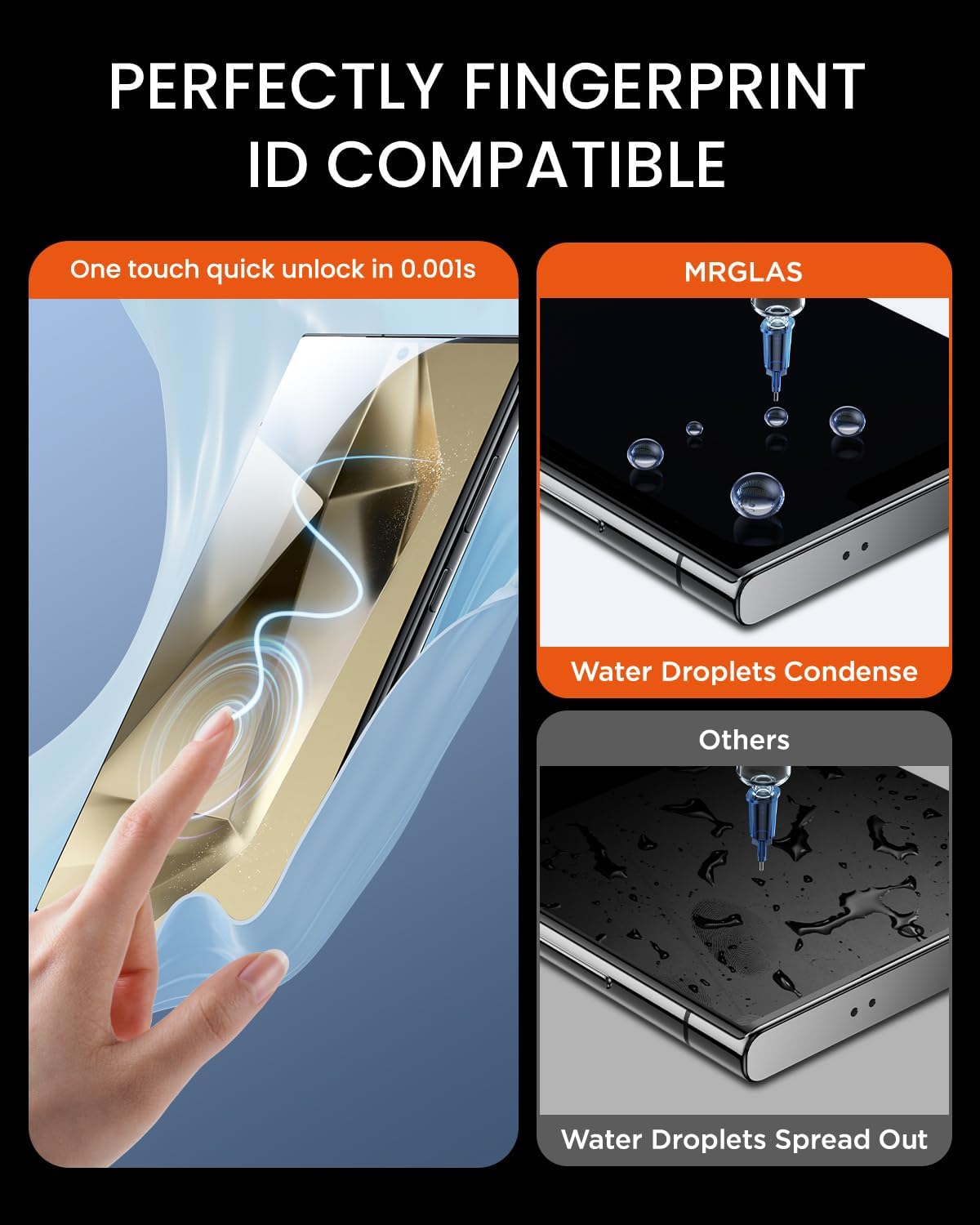 2+2 Packs for Samsung Galaxy S24 Ultra Screen Protector 6.8'' with Camera Lens Protector [Auto-Dust Removal] [100% Fingerprint Unlock] HD 9H Tempered Glass 10X Military Protection, Bubble Free - Haassue