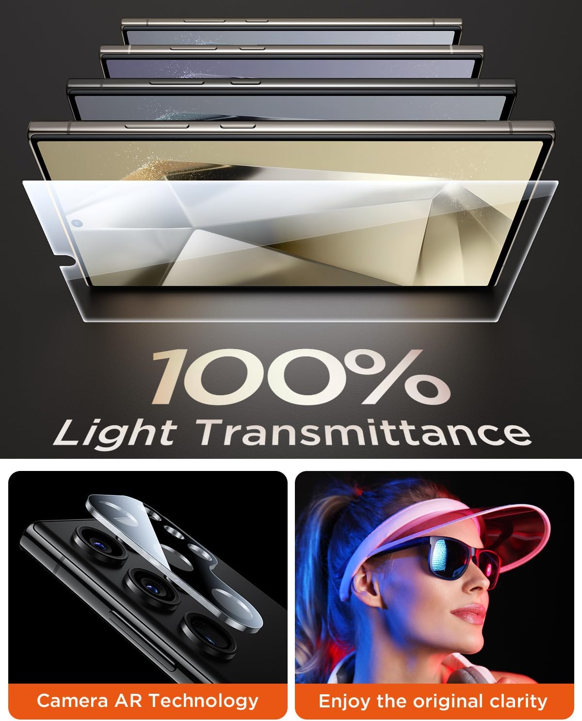 2+2 Packs for Samsung Galaxy S24 Ultra Screen Protector 6.8'' with Camera Lens Protector [Auto-Dust Removal] [100% Fingerprint Unlock] HD 9H Tempered Glass 10X Military Protection, Bubble Free - Haassue