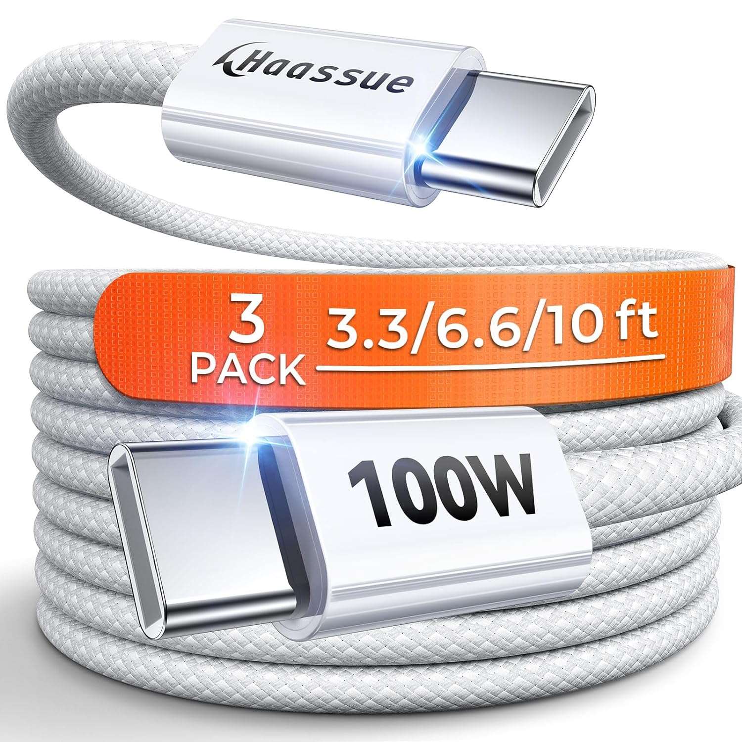 3-Pack 100W/5A USB C to USB C Cable [10ft/6.6ft/3.3ft][Super Fast Charge][Longer Durability] Type C Charger Cord for iPhone 15/15 Plus/15 Pro Max Samsung S24 Ultra iPad Pro Air MacBook Pro Air