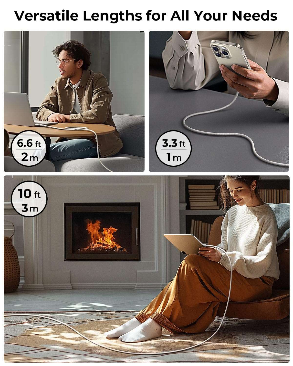 3-Pack 100W/5A USB C to USB C Cable [10ft/6.6ft/3.3ft][Super Fast Charge][Longer Durability] Type C Charger Cord for iPhone 15/15 Plus/15 Pro Max Samsung S24 Ultra iPad Pro Air MacBook Pro Air