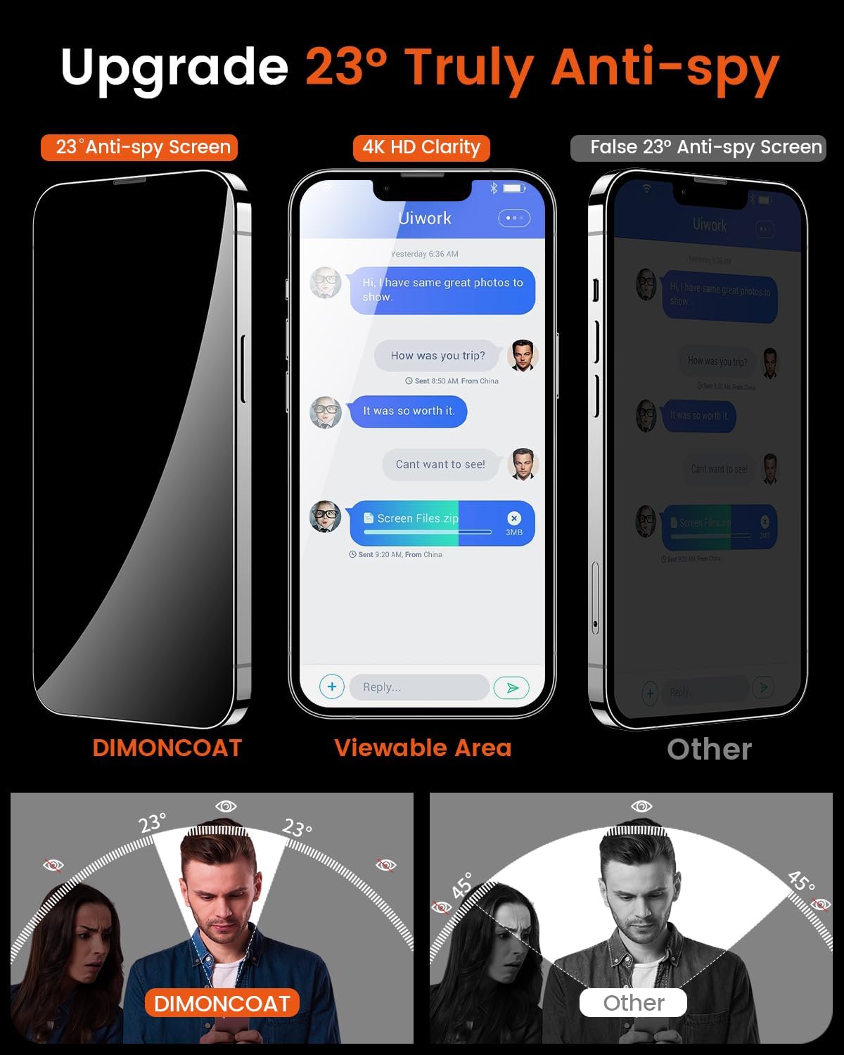 4-PACK Compatible iPhone 14/ iPhone 13/13 Pro， iPhone 13 Pro Max/14 Plus Privacy Screen Protector [6.1 inch][Auto Alignment Kit] True 23° Anti-Spy [10X Military Protection] Diamonds Hard Tempered Glass [Case Friendly] - Haassue