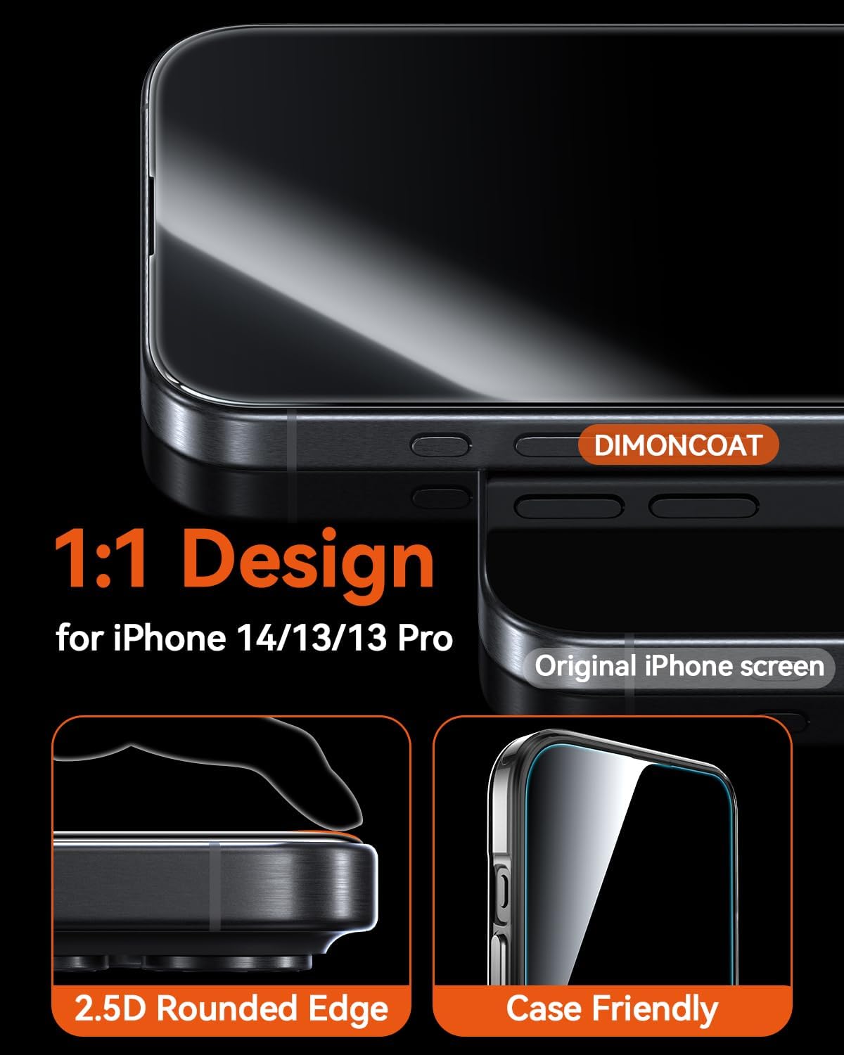 4-PACK for iPhone 14/13/13 Pro Screen Protector [10X Military Protection] [Easy Installation Frame] HD Diamonds Hard Tempered Glass - Haassue