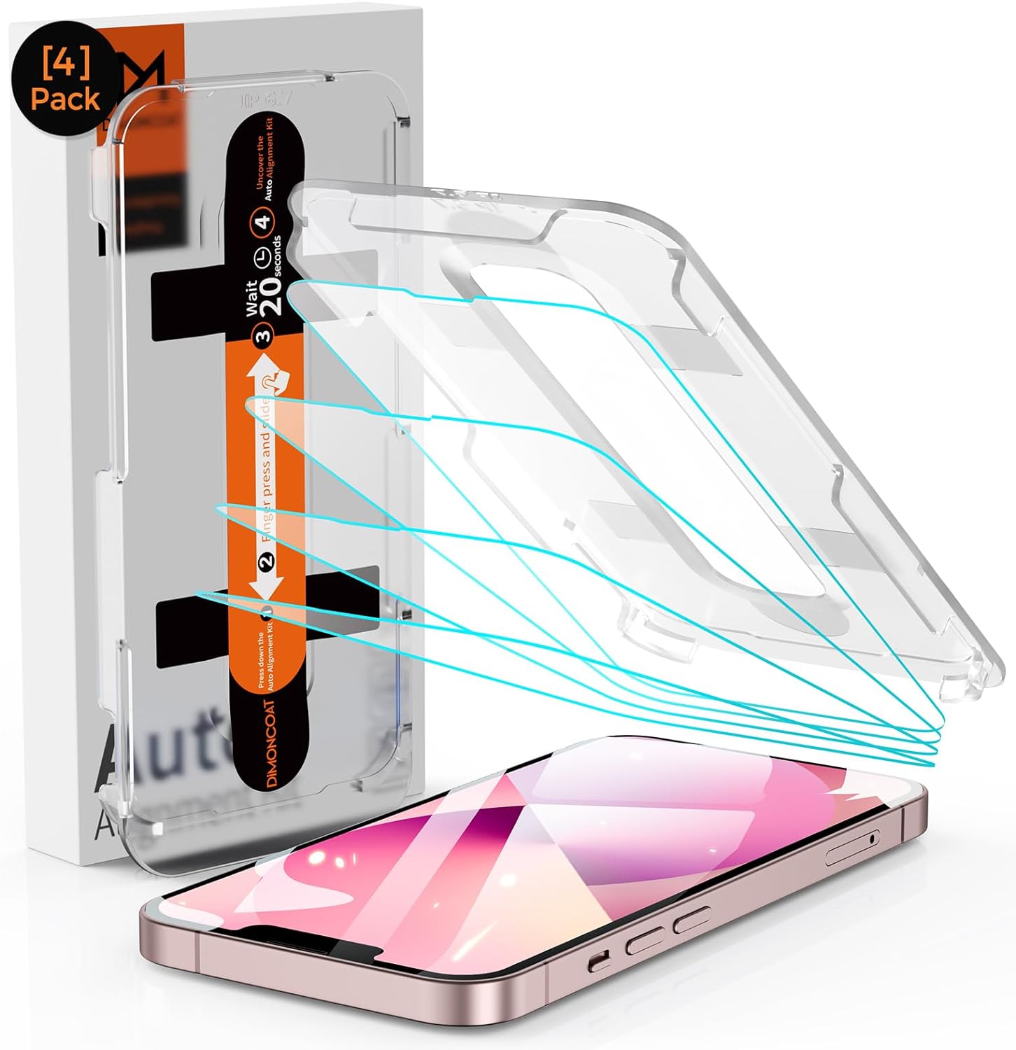4-PACK for iPhone 14/13 Pro/13， iPhone 13 Pro Max/ 14 Plus Screen Protector [Auto Alignment Kit][10X Military Protection] HD Diamonds Hard Tempered Glass Bubble Free[Case Friendly] - Haassue