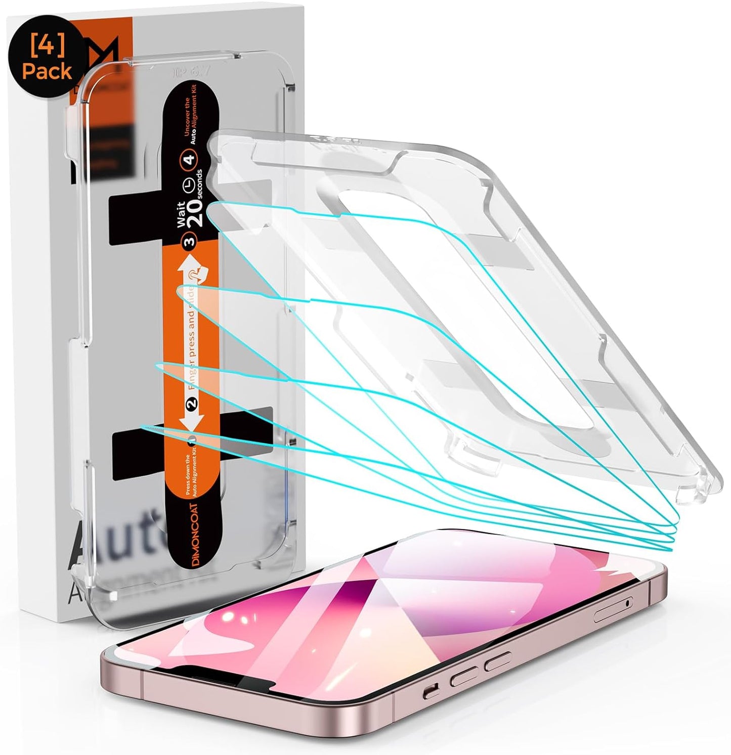 4-PACK for iPhone 14/13 Pro/13， iPhone 13 Pro Max/ 14 Plus Screen Protector [Auto Alignment Kit][10X Military Protection] HD Diamonds Hard Tempered Glass Bubble Free[Case Friendly] - Haassue