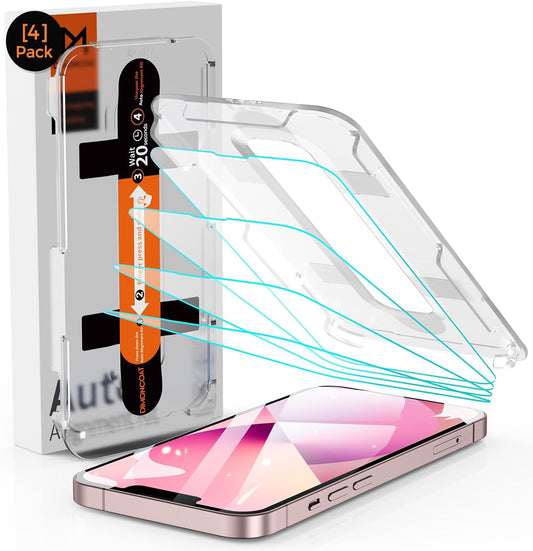 4-PACK for iPhone 14/13 Pro/13， iPhone 13 Pro Max/ 14 Plus Screen Protector [Auto Alignment Kit][10X Military Protection] HD Diamonds Hard Tempered Glass Bubble Free[Case Friendly] - Haassue