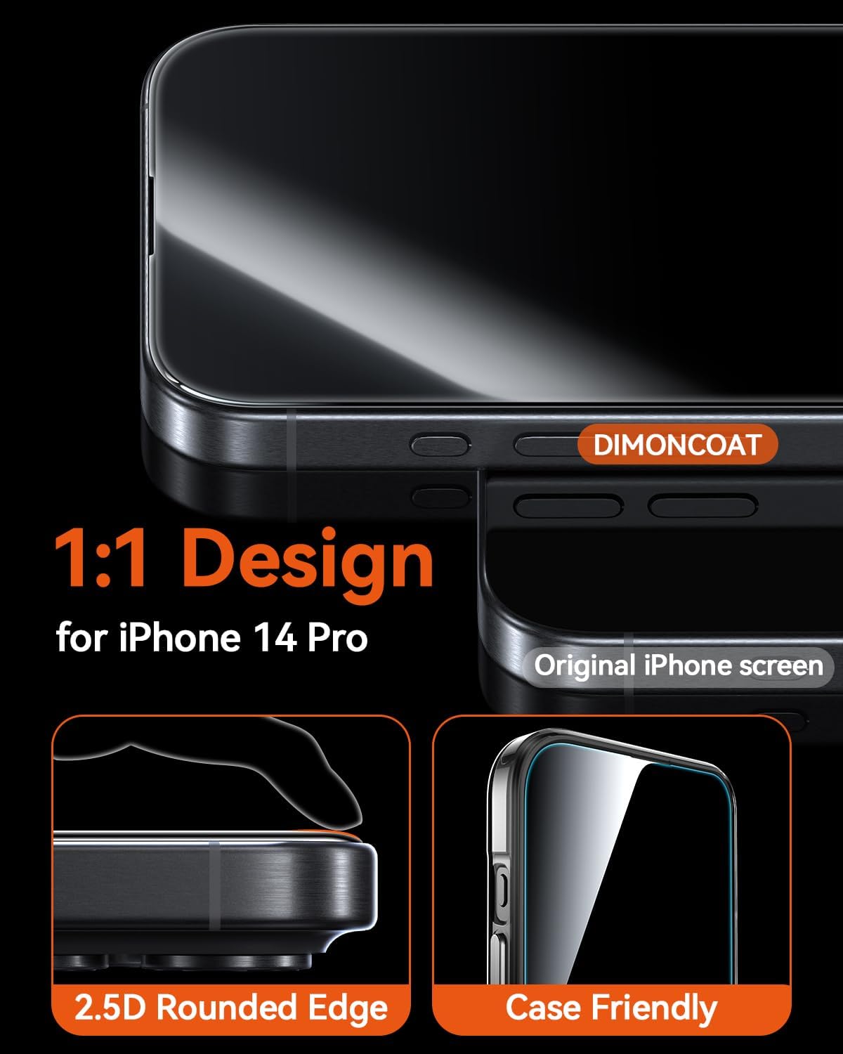 4-PACK for iPhone 14 Pro Screen Protector [10X Military Protection] [Easy Installation Frame] HD Diamonds Hard Tempered Glass, Case Friendly [Bubble Free] - Haassue