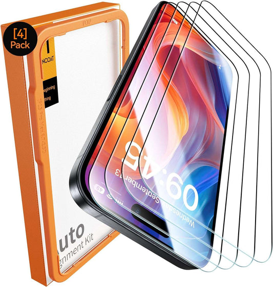 4-PACK for iPhone 15 Pro 15 Pro Max Screen Protector [10X Military Protection] [Easy Installation Frame] HD Diamonds Hard Tempered Glass,[Bubble Free] - Haassue