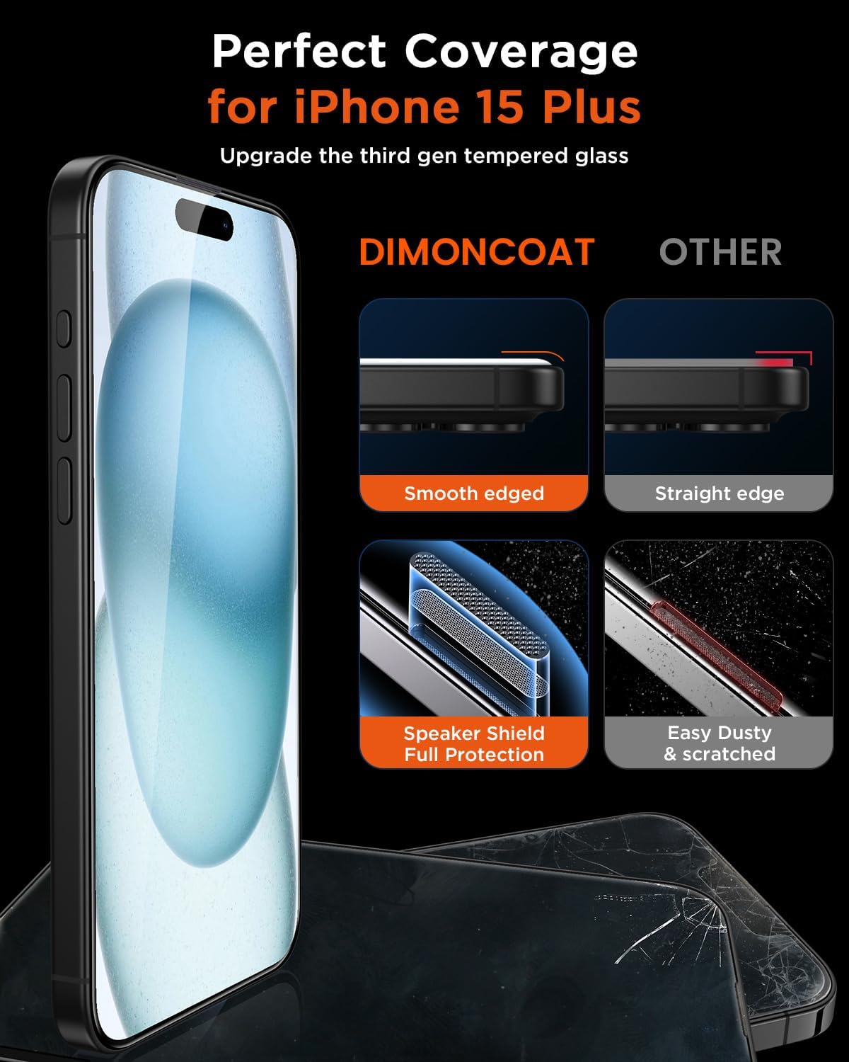 4-PACK for iPhone 15 series Screen Protector [Auto Alignment Kit] Tempered Glass [10X Military Protection]  HD Diamonds Hard Film, Bubble Free, Case Friendly - Haassue