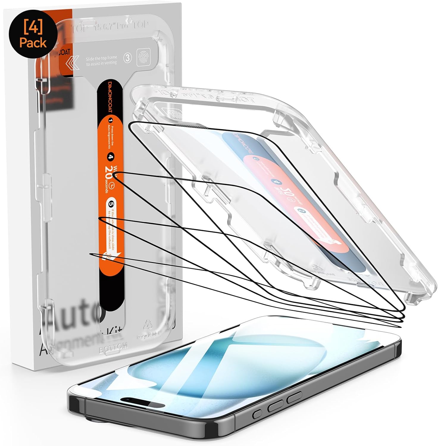 4-PACK for iPhone 15 series Screen Protector [Auto Alignment Kit] Tempered Glass [10X Military Protection]  HD Diamonds Hard Film, Bubble Free, Case Friendly - Haassue