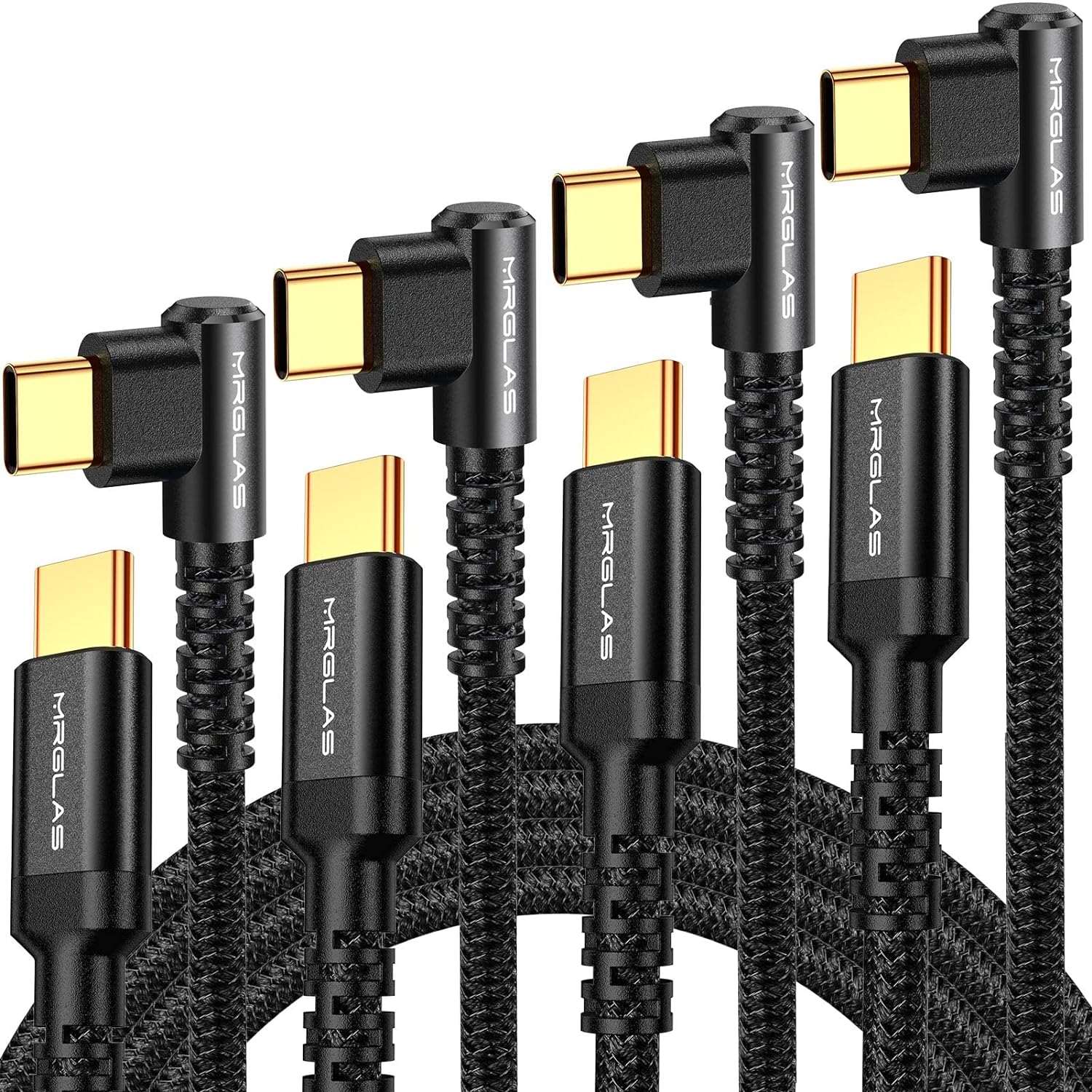 4-Pack USB C to USB C Cable 60W 3.2A, [90°, Gold-Plated] Type C Charger Fast Charging for iPhone 15 Pro Max Plus, [10+6.6+3.3+1.6FT] USB C Charger Cable for Samsung S24 S23,iPad Pro,MacBook Pro - Haassue