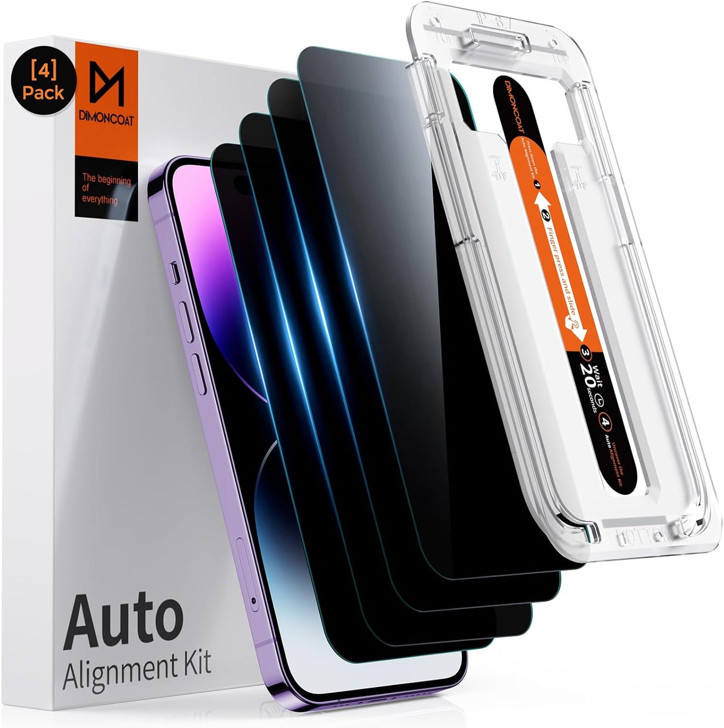 4-Pack for iPhone 14 Pro iPhone 14 Pro Max Privacy Screen Protector [Auto Alignment Kit] Tempered Glass [10X Military Protection] anti-spy Diamonds Hard Film