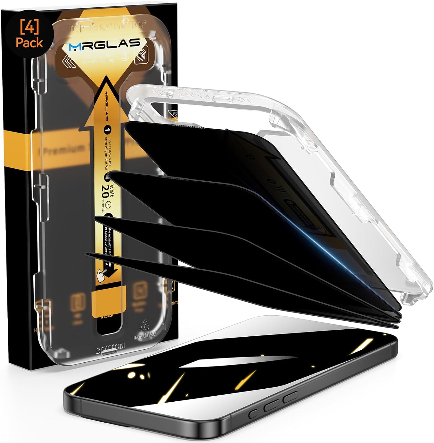 4-Pack for iPhone 15 series Privacy Screen Protector [Auto-Alignment Kit] [10X Military Grade Protection] 9H Shatterproof Tempered Glass Compatible 15 series Case-Friendly, Bubbles-Free - Haassue