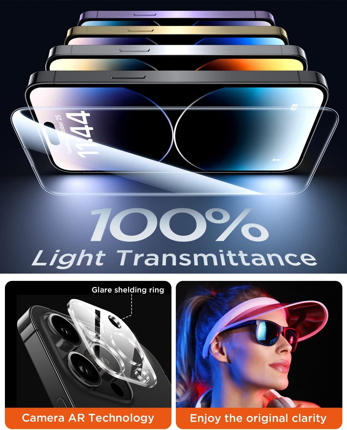 [4+2 Pack[Auto Alignment Kit] Screen Protector Compatible iPhone 14 Pro ， iPhone 14 Pro Max  with Camera Lens Protector [10X Military Protection] HD Diamonds Hard Tempered Glass Film [Bubble Free] - Haassue
