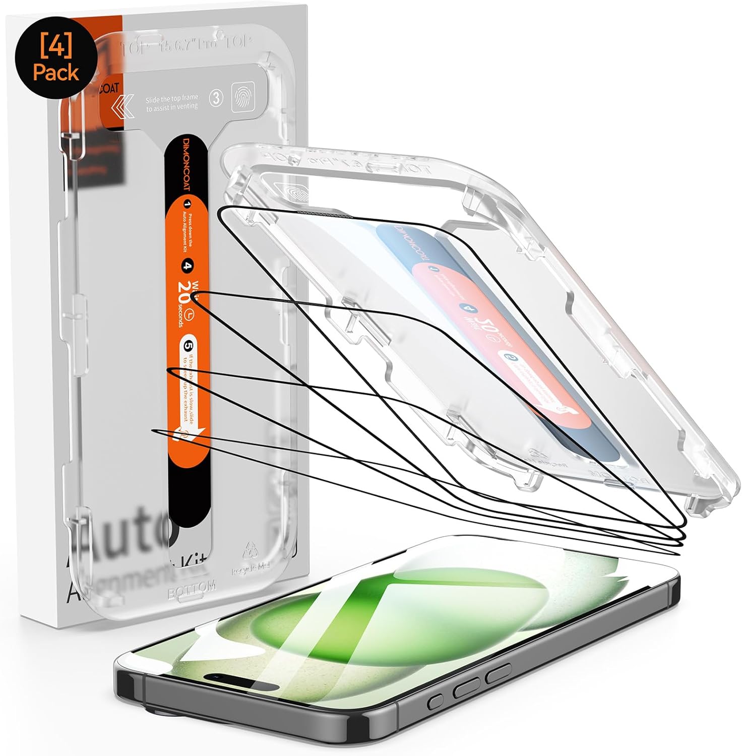 4-PACK for iPhone 15 series Screen Protector [Auto Alignment Kit] Tempered Glass [10X Military Protection]  HD Diamonds Hard Film, Bubble Free, Case Friendly - Haassue