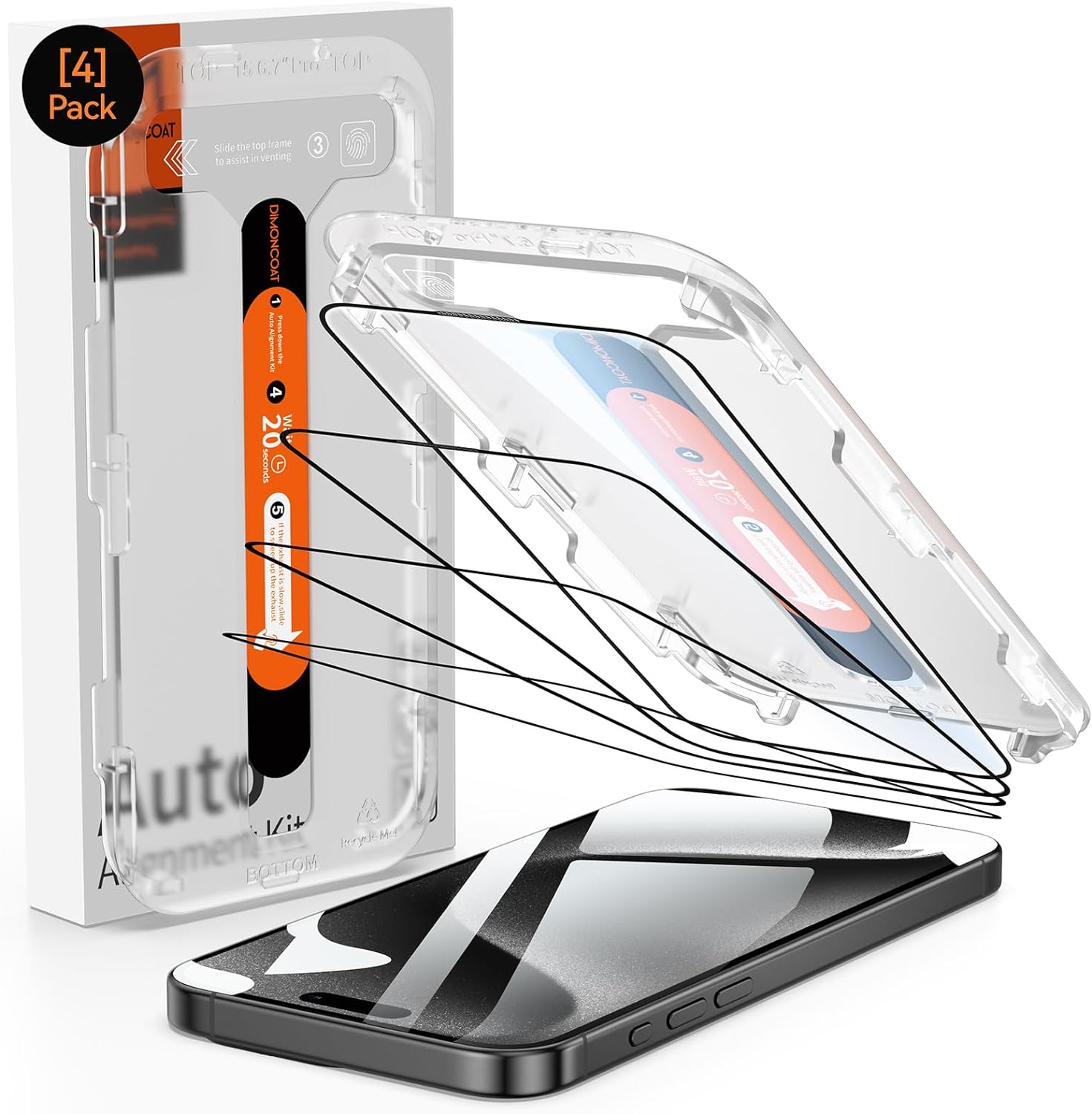 4-PACK for iPhone 15 series Screen Protector [Auto Alignment Kit] Tempered Glass [10X Military Protection]  HD Diamonds Hard Film, Bubble Free, Case Friendly - Haassue