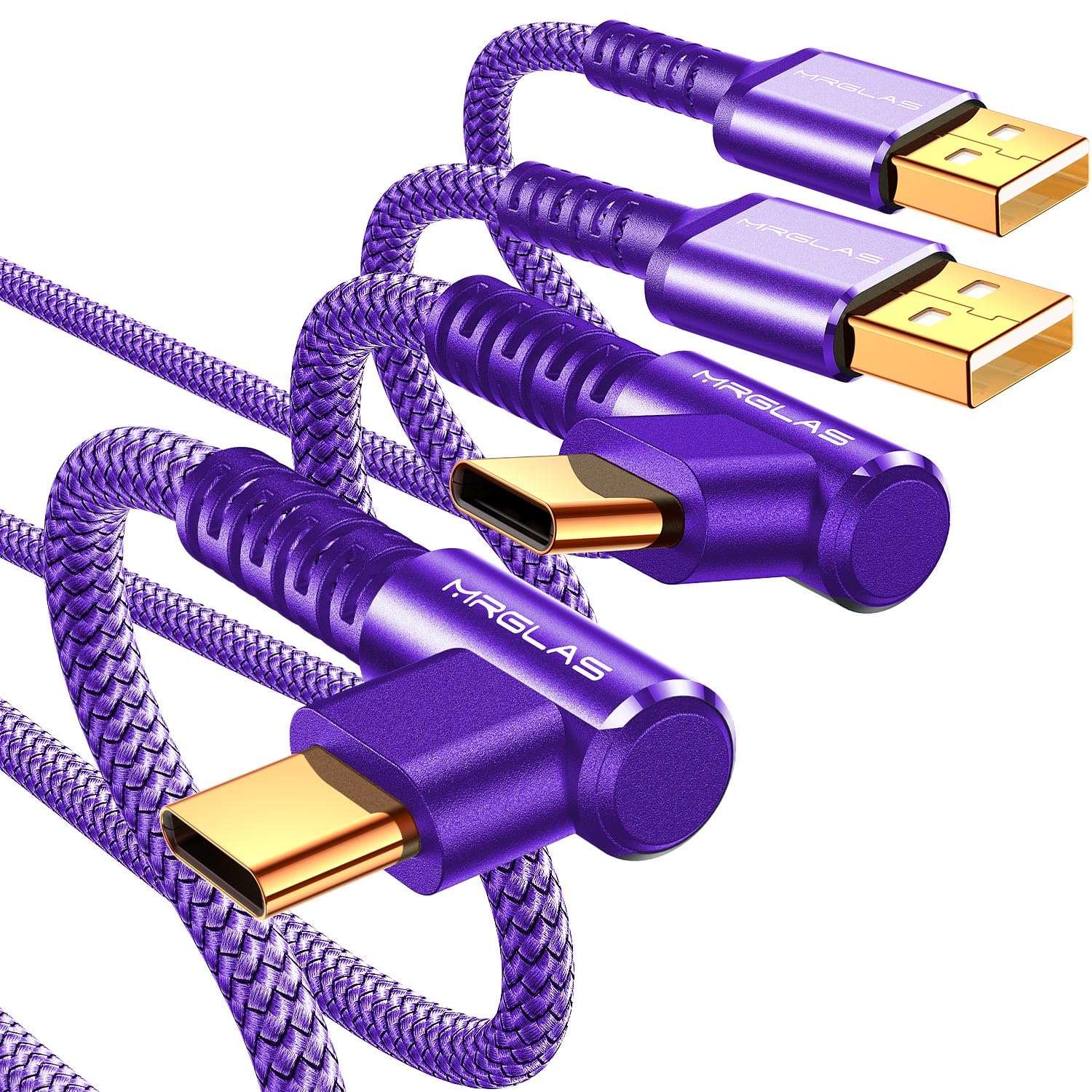 3.2A USB C Charger Cable, USB A to USB C Right Angle Cable Gold-Plated Type C Charger Compatible with Galaxy S10 S21 Plus Note 10 -Red