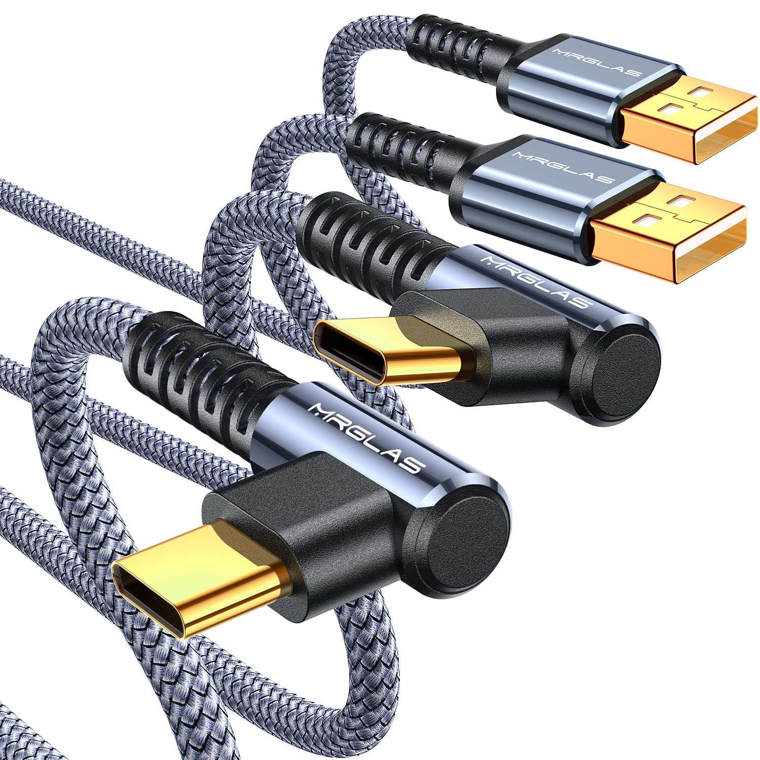 3.2A USB C Charger Cable, USB A to USB C Right Angle Cable Gold-Plated Type C Charger Compatible with Galaxy S10 S21 Plus Note 10 -Red