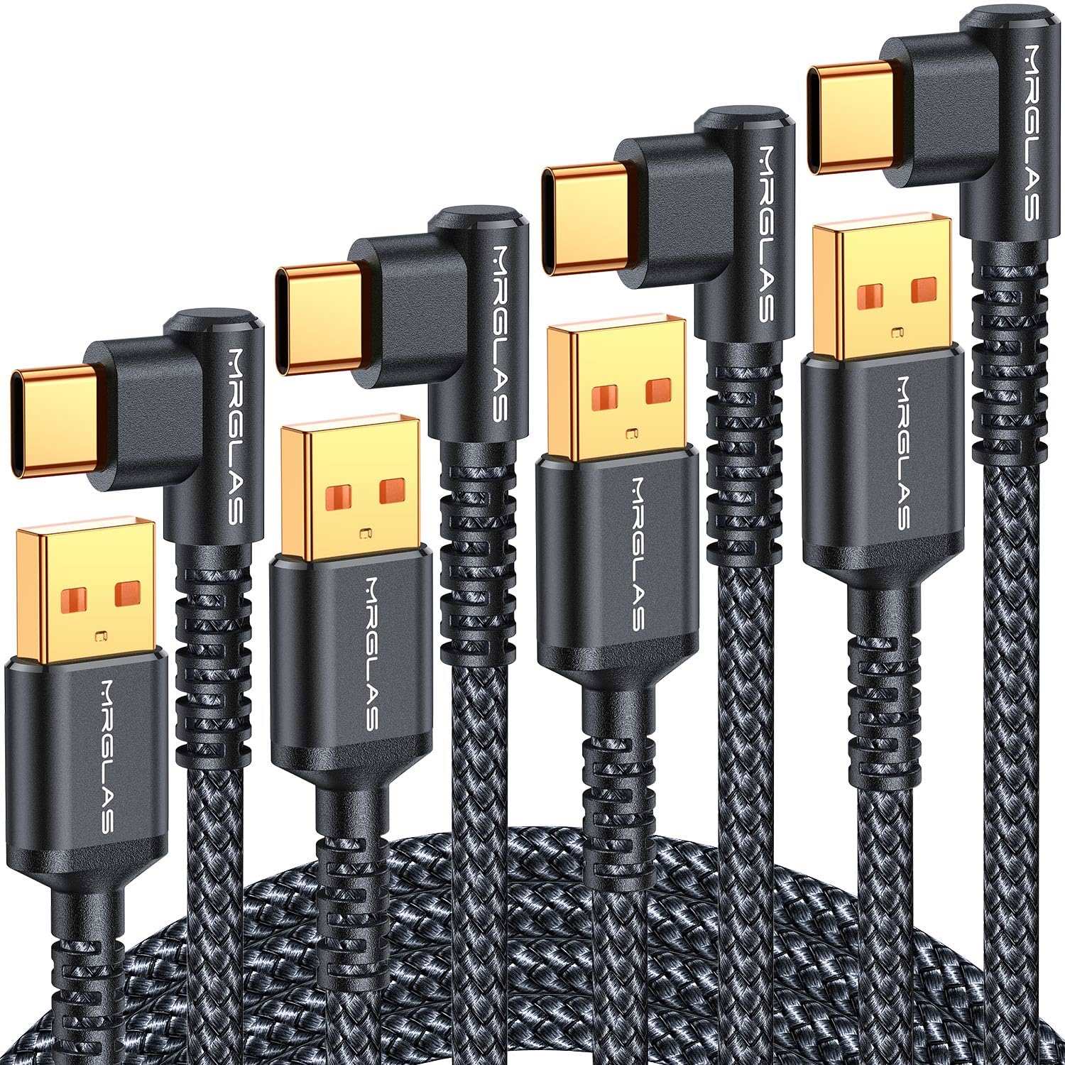 USB C Charger Cable 3.2A, [4-Pack,10+6.6+3.3+1.6FT] Type C Fast Charging Cable Right Angle [90°& Gold-Plated] Durable Nylon Braided USB A to USB C Cord for Samsung S10 S9 Note 8 S21 LG - Haassue