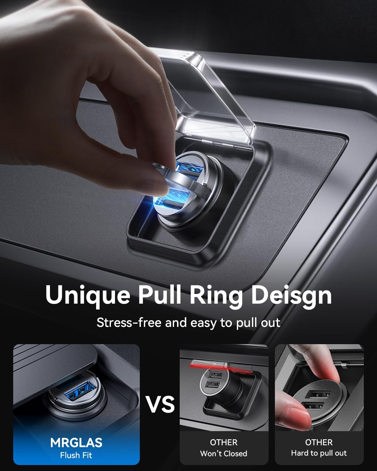 Car Charger, 4.8A [Pull Ring Design] Cigarette Lighter USB Charger,[Smallest All Metal] USB Car Charger Dual Port Car Charger Adapter Compatible with iPhone 14/13/12/11 Samsung Note 9/S10/S9/S8 - Haassue