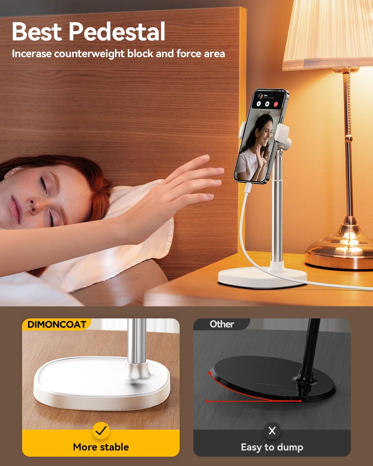 Cell Phone Stand for Desk, Angle Height Adjustable Phone Holder for Desk, Aluminum Alloy Universal Phone Stand Recording, Retractable iPhone Stand Holder Office for iPhone 15 Pro Max -White - Haassue