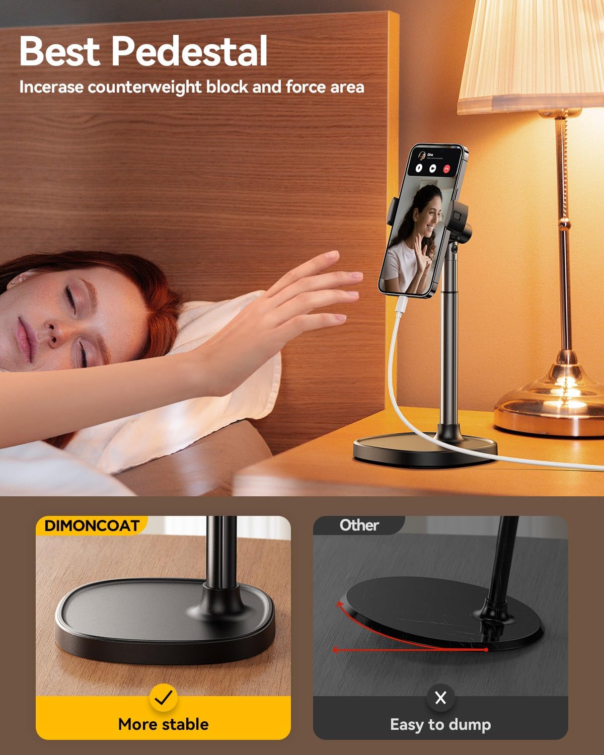 Cell Phone Stand for Desk, Angle Height Adjustable Phone Holder for Desk, Aluminum Alloy Universal Phone Stand Recording, Retractable iPhone Stand Holder Office for iPhone 15 Pro Max Plus - Haassue