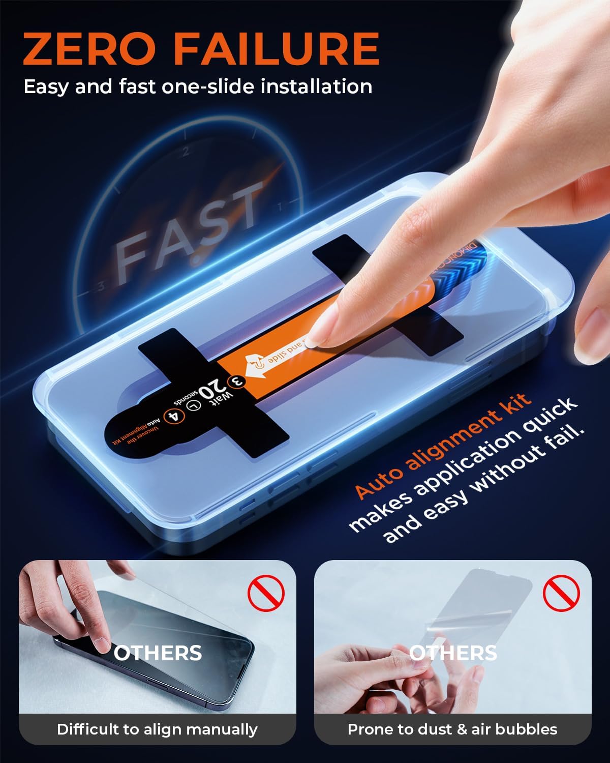DIMONCOAT 4-PACK for iPhone 12/ iPhone 12 Pro Screen Protector [Auto Alignment Kit] [10X Military Protection] Compatible iPhone 12/12 Pro 6.1'' HD Diamonds Hard Tempered Glass Bubble Free