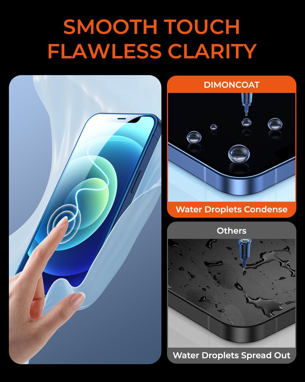 DIMONCOAT 4-PACK for iPhone 12/ iPhone 12 Pro Screen Protector [Auto Alignment Kit] [10X Military Protection] Compatible iPhone 12/12 Pro 6.1'' HD Diamonds Hard Tempered Glass Bubble Free