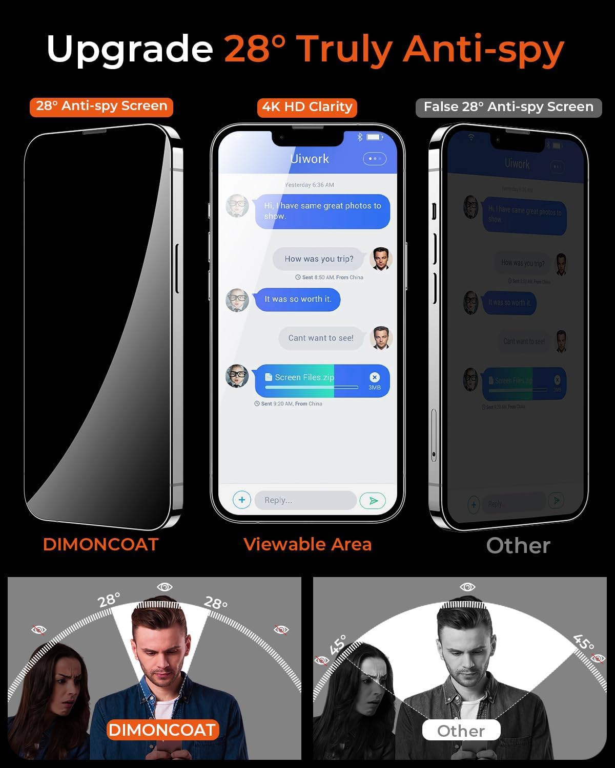 [4-Pack for Compatible iPhone 14 Pro Privacy Screen Protector 6.1'' [10X Military Protection] True 28° Anti-Spy [Easy Installation Frame] Diamonds Hard Tempered Glass - Haassue