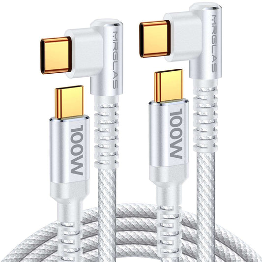 MRGLAS 2-Pack 100W/5A USB C to USB C Cable [6.6FT], [User Friendly 90 Degree] Type C Charger Fast Charging Cable, [Never Rupture] for iPhone 15 Pro Max Samsung S24 S23 iPad Pro MacBook