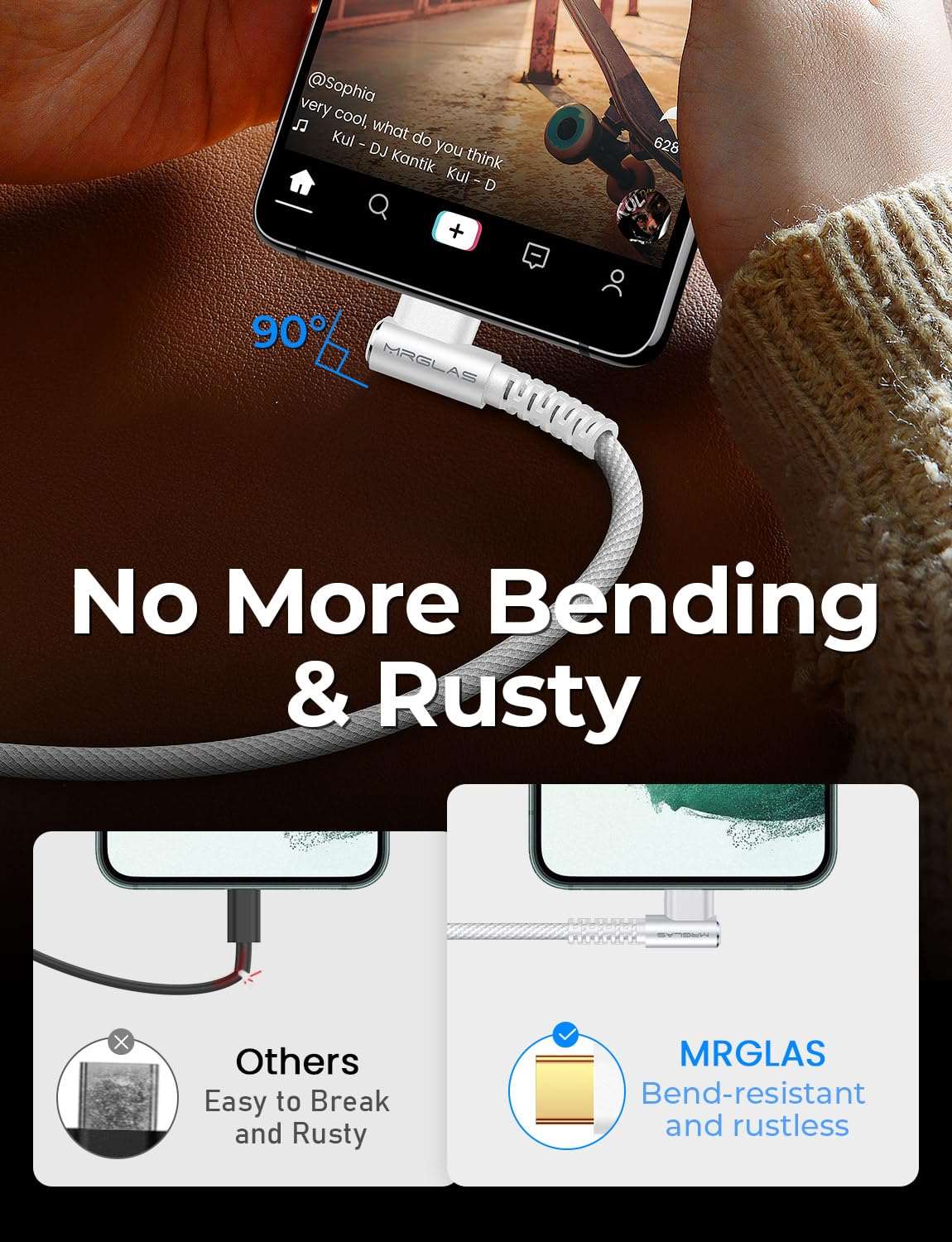 MRGLAS 240W USB C Cable Right Angle (2-Pack,6ft), Never Rupture Fast Charging USBC to USBC Cable [Military Grade Braided] Type C Cord for iPhone 15, Samsung Galaxy S24,MacBook Pro 2020,iPad Pro,Pixel