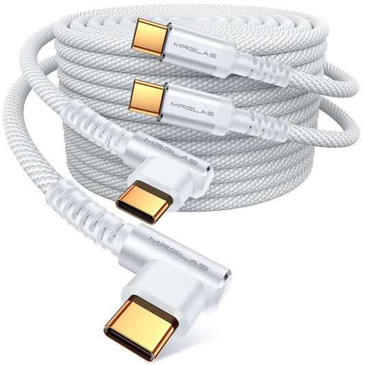 MRGLAS 240W USB C Cable Right Angle (2-Pack,6ft), Never Rupture Fast Charging USBC to USBC Cable [Military Grade Braided] Type C Cord for iPhone 15, Samsung Galaxy S24,MacBook Pro 2020,iPad Pro,Pixel