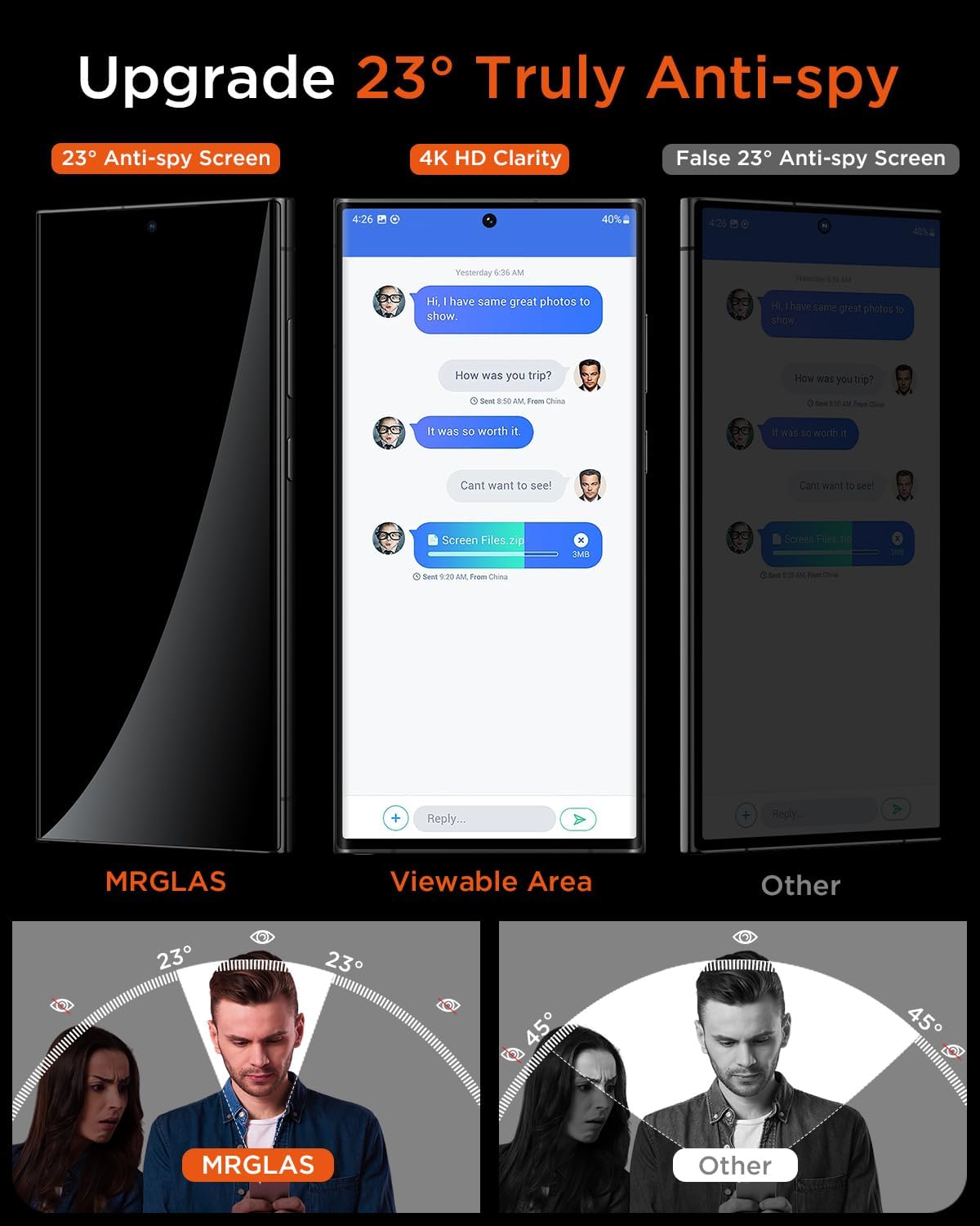 MRGLAS 2+2 Packs for Samsung Galaxy S22 Ultra Privacy Screen Protector 6.8