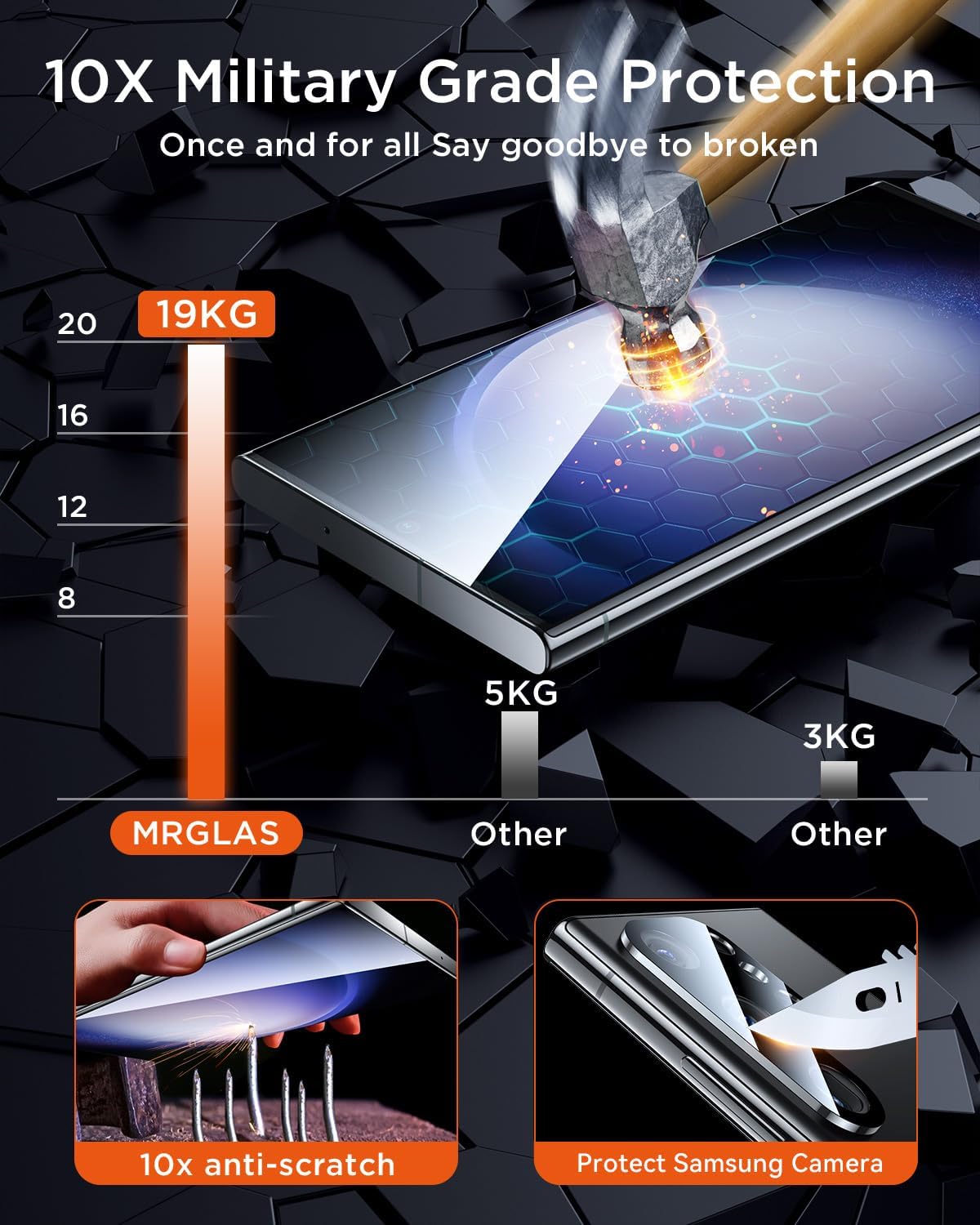 MRGLAS 2+2 Packs for Samsung Galaxy S23 Ultra Screen Protector 6.8" with Camera Lens Protector [Auto Alignment Cabin/Dust Removal] 7H HD Hybrid Material, 100% Fingerprint ID Compatible - Haassue