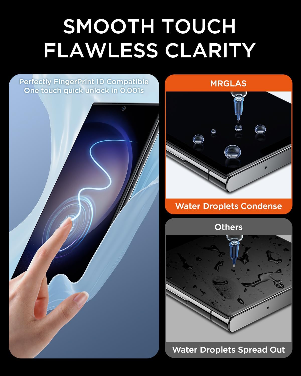 MRGLAS 2+2 Packs for Samsung Galaxy S23 Ultra Screen Protector 6.8" with Camera Lens Protector [Auto Alignment Cabin/Dust Removal] 7H HD Hybrid Material, 100% Fingerprint ID Compatible - Haassue