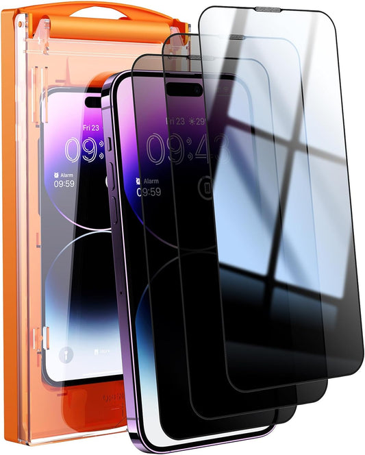 MRGLAS 3-Pack Privacy Screen Protector for iPhone 14 Pro Max 6.7'' [Bubble Free, Auto-Dust Removal] Easy Installation [10X Military Protection] HD Tempered Glass for iPhone 14 Pro Max - Haassue