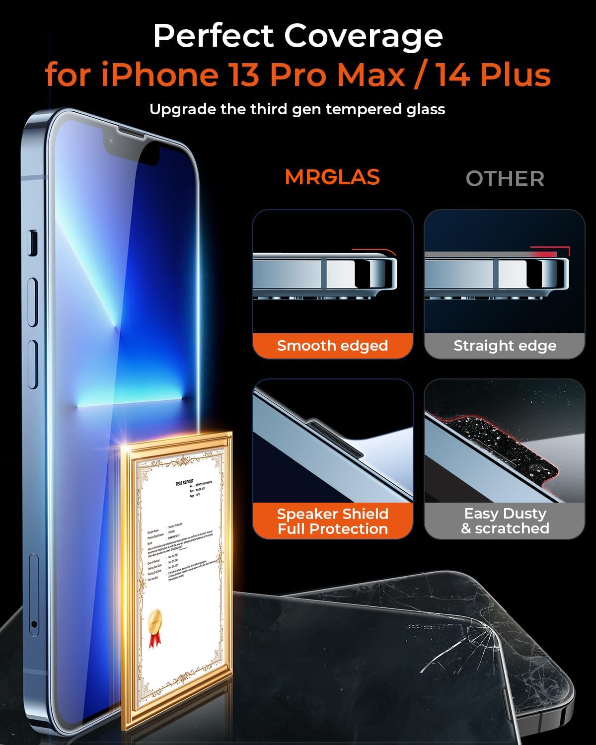 MRGLAS 3-Pack [Zero Bubble] Screen Protector Compatible iPhone 13 Pro Max/14 Plus 6.7'' [Auto Install Cabin][10X Military Protection] 13 Pro Max/14 Plus Full Coverage HD Diamonds Hard Tempered Glass - Haassue