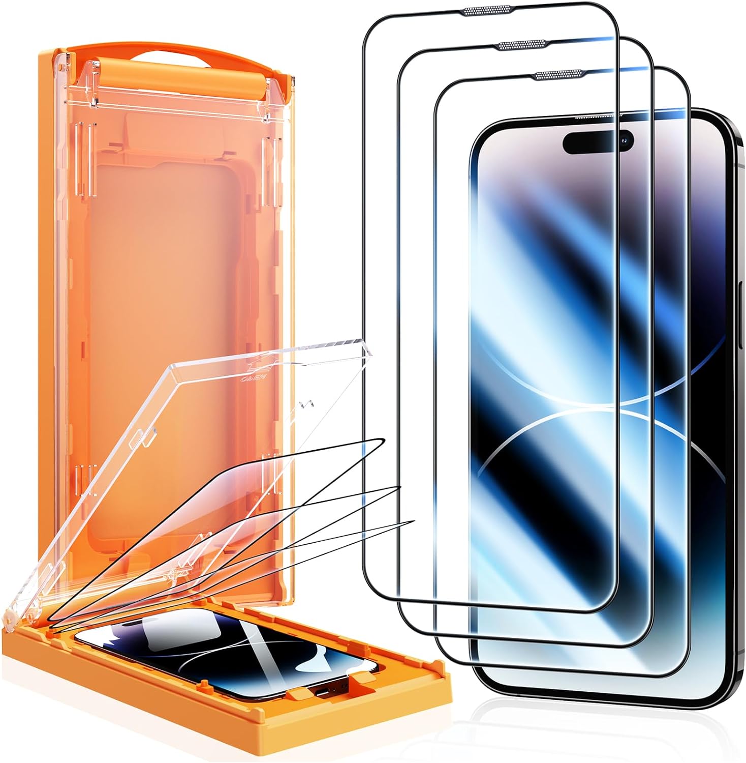 MRGLAS 3-Pack [Zero Bubble] Screen Protector Compatible iPhone 14 Pro 6.1'' [Auto Install Cabin][10X Military Protection] iPhone 14 Pro Shatterproof Full Coverage HD Hard Tempered Glass - Haassue