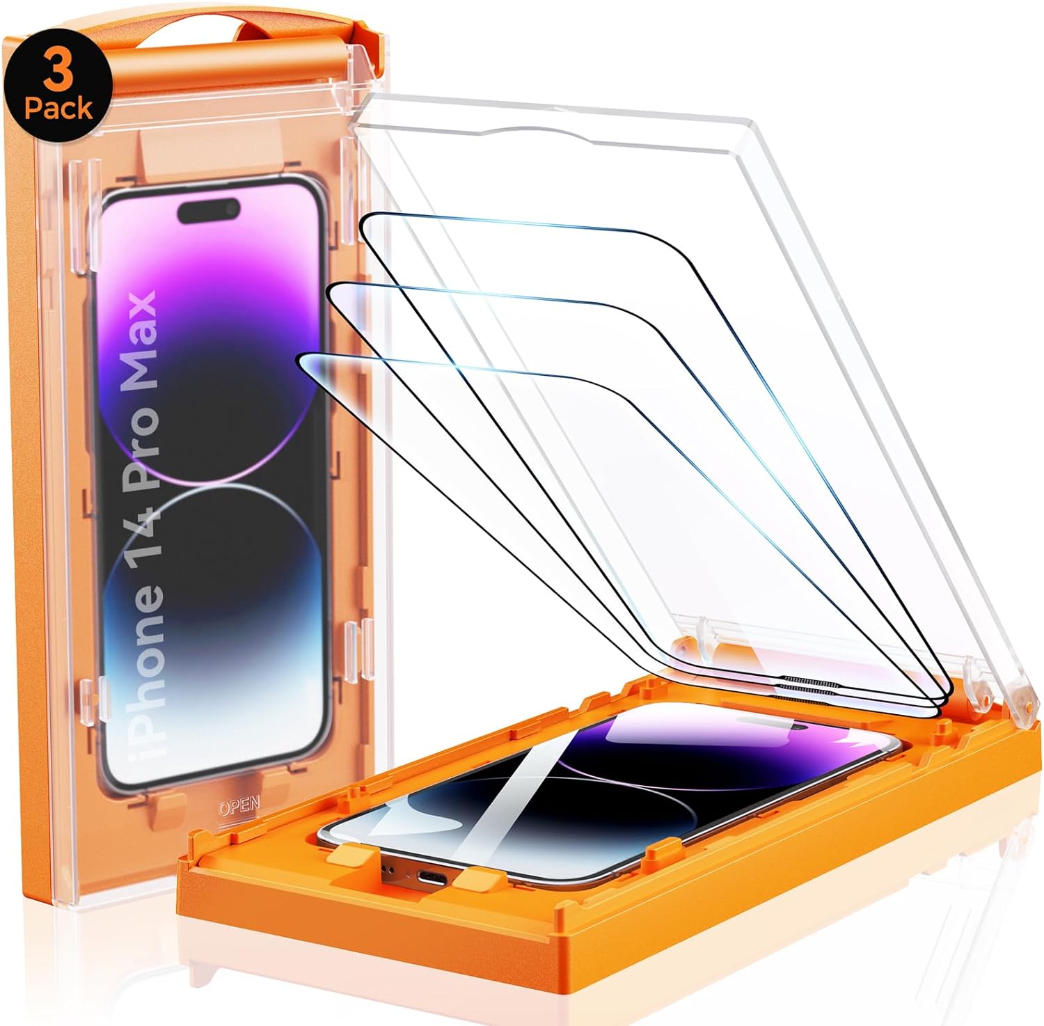 MRGLAS 3-Pack for iPhone 14 Pro Max Screen Protector 6.7'' Easy Installation [Bubble Free, Auto-Dust Removal] HD Tempered Glass [10X Military Protection] with 14 ProMax, Anti-fingerprint - Haassue