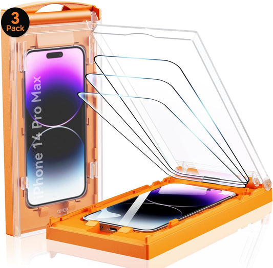 MRGLAS 3-Pack for iPhone 14 Pro Max Screen Protector 6.7'' Easy Installation [Bubble Free, Auto-Dust Removal] HD Tempered Glass [10X Military Protection] with 14 ProMax, Anti-fingerprint - Haassue