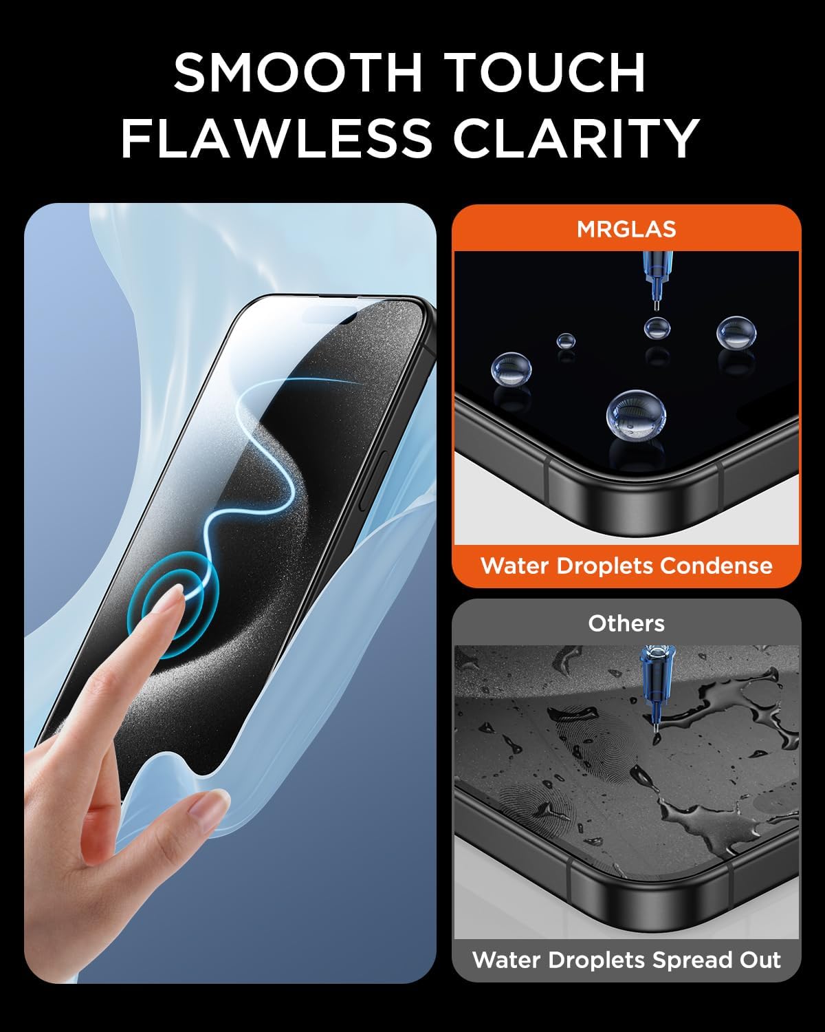MRGLAS 3+2 Packs for iPhone 15 Pro Screen Protector 6.1'' with Camera Lens Protector [Bubble Free, Auto-Dust Removal] Easy Installation [10X Military Protection] HD Tempered Glass - Haassue