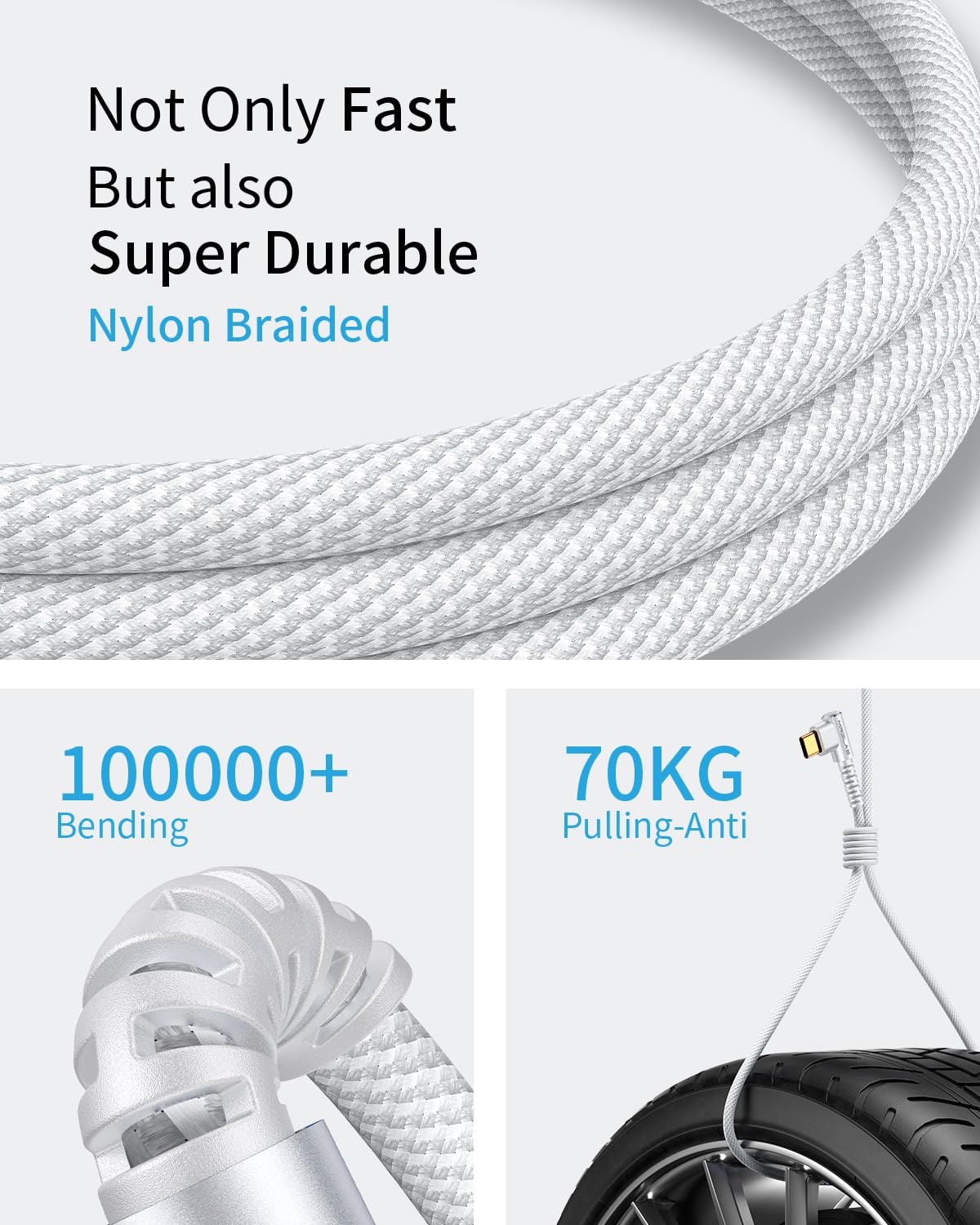 MRGLAS USB C to USB C Cable 60W 3.2A [2-Pack, 6.6+6.6FT] Type C Charger Fast Charging Cable Right Angle Gold-Plated Nylon Braided Cord for iPhone 15 Pro Max Plus Samsung S24 S23 S22 iPad Pro MacBook
