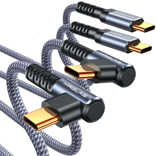 USB C to USB C Cable 60W 3.2A [2-Pack, 6.6+6.6FT] Type C Charger Fast Charging Cable Right Angle Gold-Plated Nylon Braided Cord for iPhone 15 Pro Max Samsung S24 S23 iPad Pro MacBook -Black - Haassue